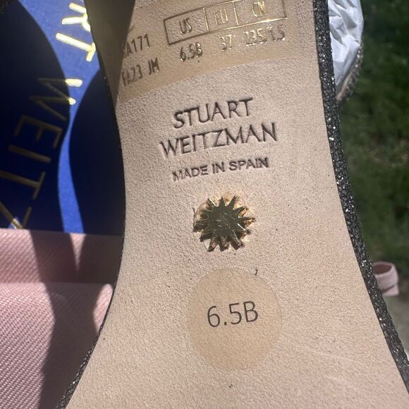 NIB Stuart Weitzman Nudist Curve Square Toe Glitter High Heel Sandals Size 6.5 - Picture 9 of 13